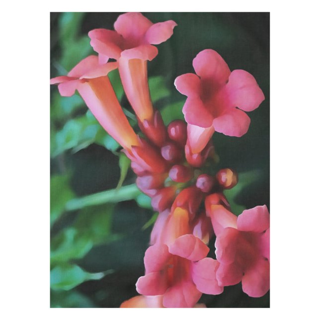 Pink Trumpet Honeysuckle Botanical Art Tablecloth (Front)