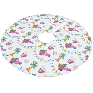 Pink Trunk Hot Cocoa Watercolor Illustration Brushed Polyester Tree Skirt