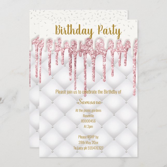 PINK TUFTED CAKE  ALL OCCASION BIRTHDAY INVITATION (Front/Back)