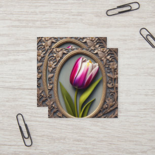 Pink Tulip Art Nouveau Design,  Square Business Card
