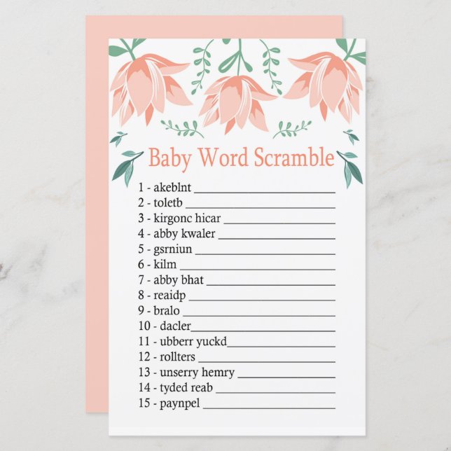 Pink Tulip Baby word scramble game (Front/Back)