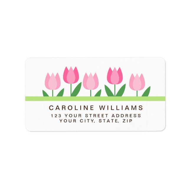 Pink tulip border return address labels (Front)