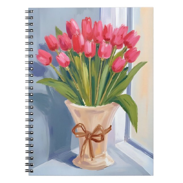 Pink Tulip Bouquet Watercolor Floral Notebook (Front)