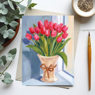 Pink Tulip Bouquet Watercolor Floral Postcard