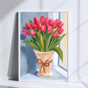 Pink Tulip Bouquet Watercolor Floral Poster