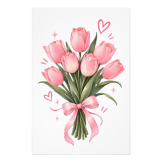 Pink Tulip Bouquet Watercolor Poster