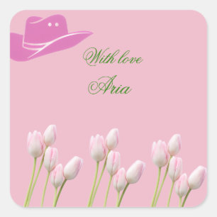 pink tulip Coastal Cowgirl Bachelorette Square Sticker