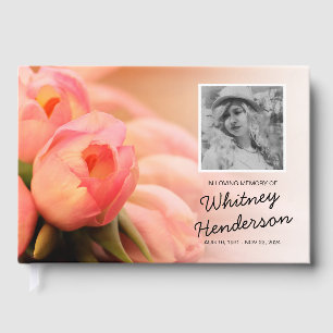 Pink Tulip Condolence Photo Funeral Remembrance Guest Book