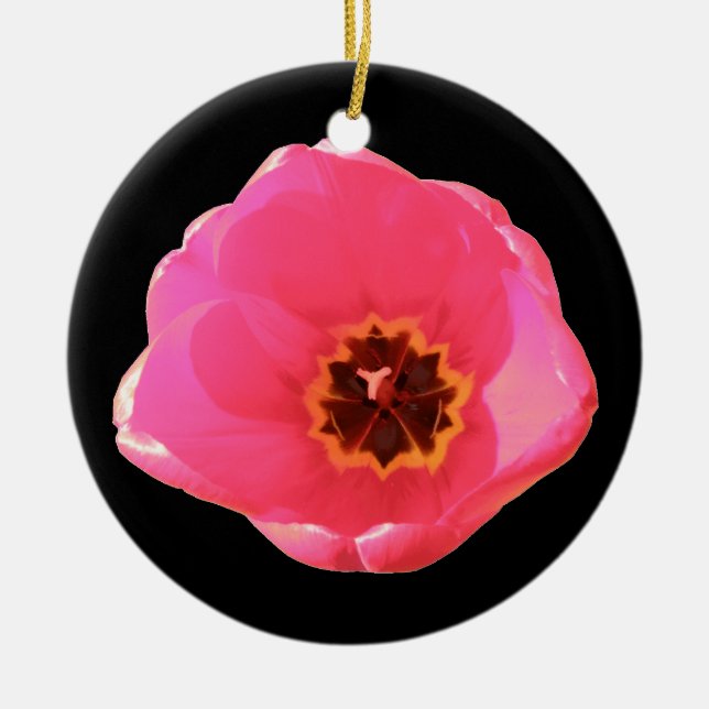 Pink Tulip Custom Birthday Ceramic Tree Decoration (Front)