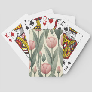 Pink Tulip Field Pattern Illustration Playing Cards