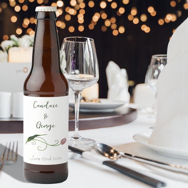 Pink Tulip Floral Beer Bottle Label (Creator Uploaded)