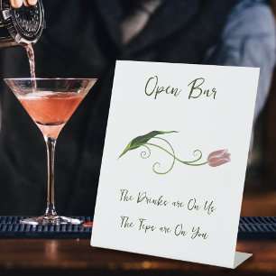 Pink Tulip Floral Open Bar Pedestal Sign