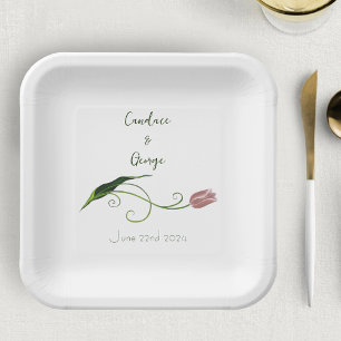 Pink Tulip Floral Paper Plate