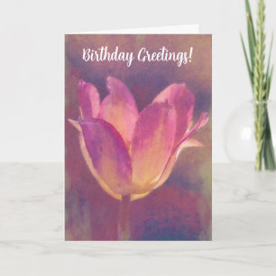 Pink Tulip Flower Art Birthday Card