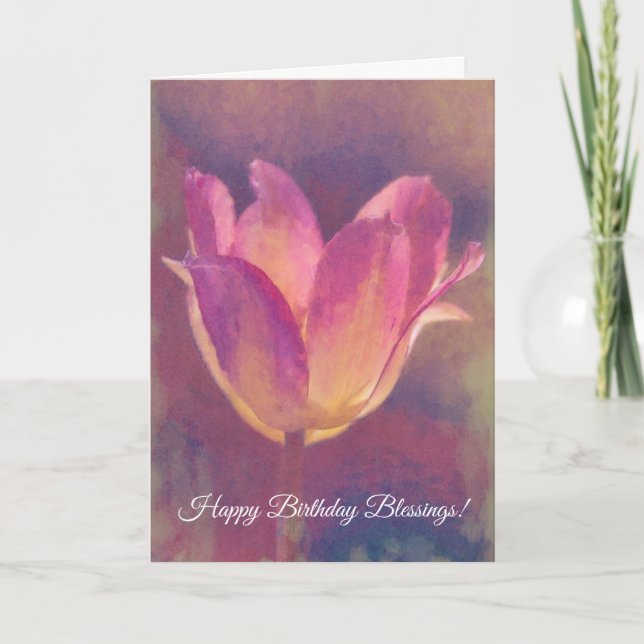 Pink Tulip Flower Art Faith Birthday Card (Front)