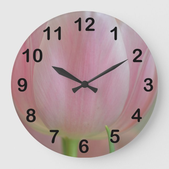 Pink Tulip Flower Large Clock (Front)