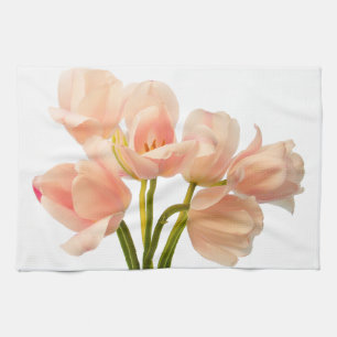 Pink Tulip Flower Peach Tulips White Floral Flower Tea Towel