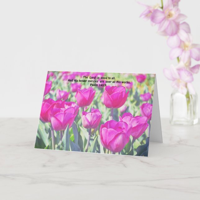 Pink Tulip Flowers Faith Bible Verse Care Card (Orchid)