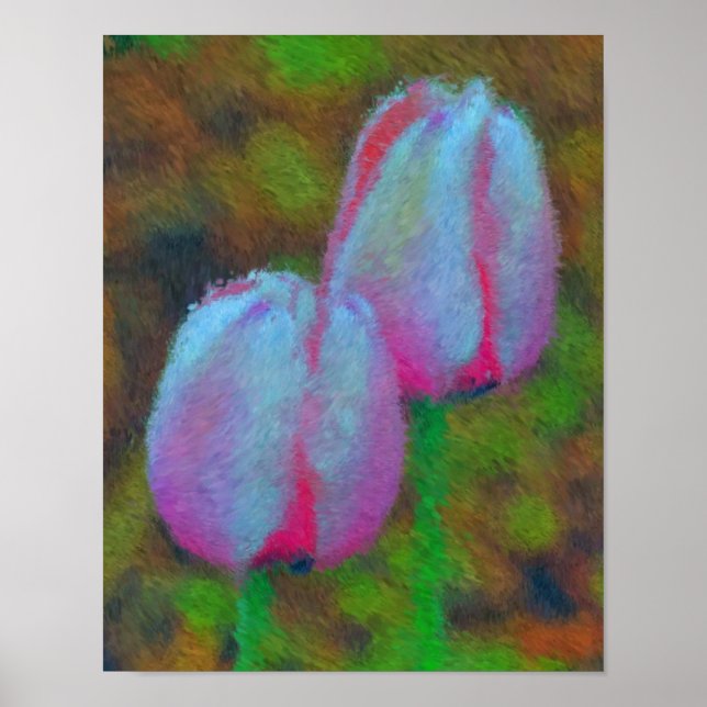 Pink Tulip Flowers Impressionist Painting Poster (Front)