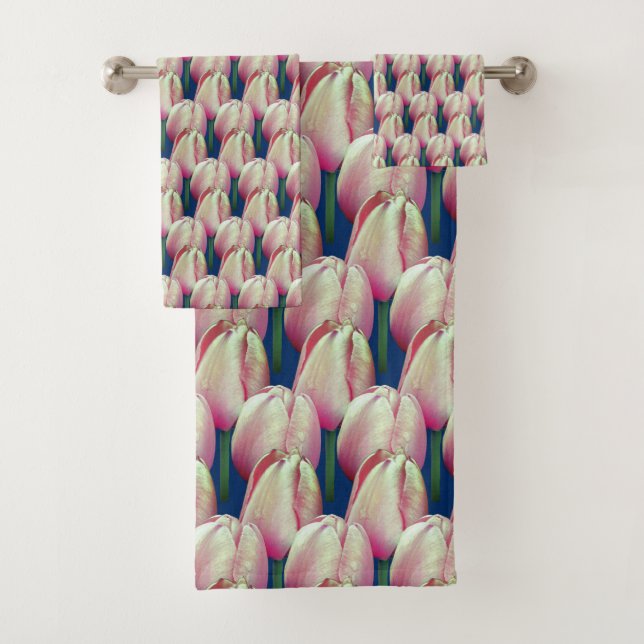 Pink Tulip Flowers Pattern Bath Towel Set (Insitu)