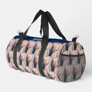 Pink Tulip Flowers Pattern Personalised Duffle Bag
