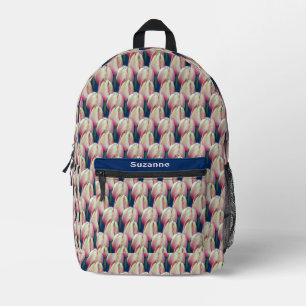 Pink Tulip Flowers Personalised Printed Backpack