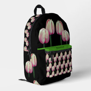 Pink Tulip Flowers Personalised Printed Backpack