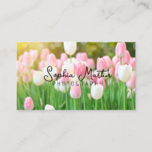 Pink Tulip Flowers   Photography Business Card