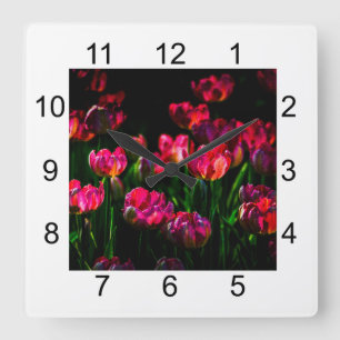 Pink tulip flowers square wall clock