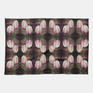 Pink Tulip Flowers With Raindrops Pattern Tea Towel