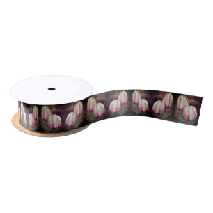 Pink Tulip Flowers With Raindrops Satin Ribbon
