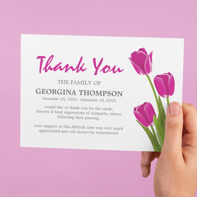Pink Tulip Funeral Thank You Card (Creator Uploaded)
