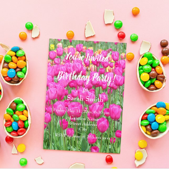 Pink Tulip Garden Floral Birthday Invitation (In Situ)