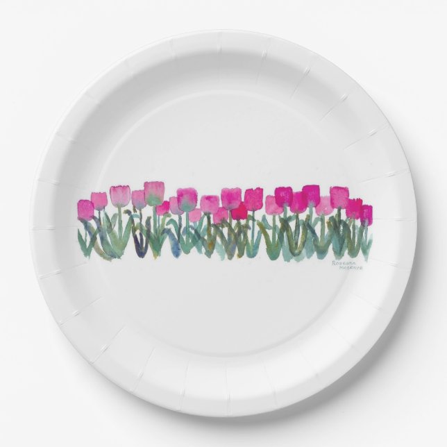 Pink Tulip Grove Paper Plates (Front)