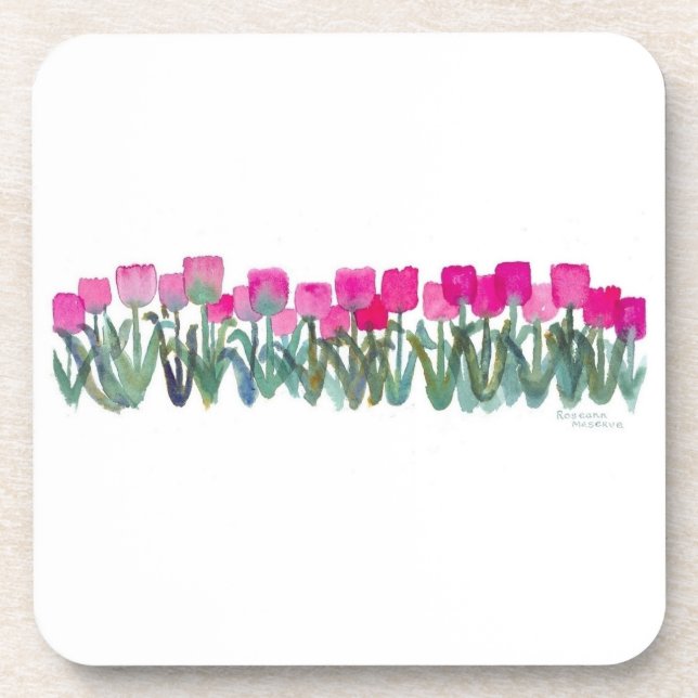 Pink Tulip Grove Plastic Coasters (Front)