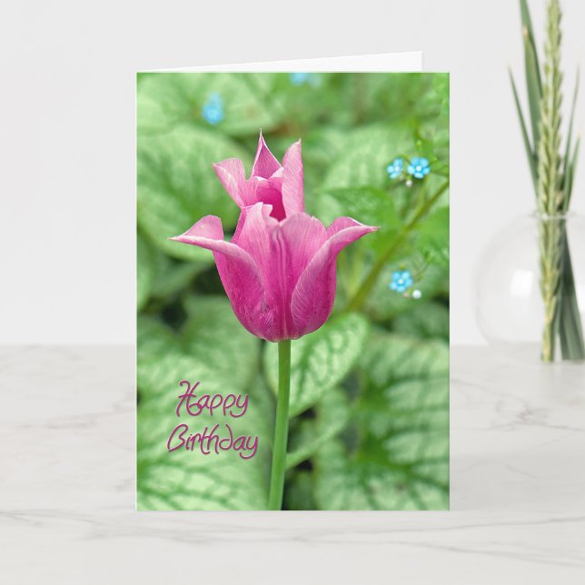 Pink Tulip Happy Birthday Card (Front)