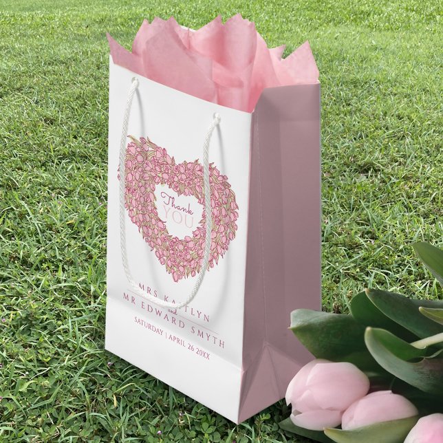 Pink tulip heart art thank you wedding favour small gift bag (Creator Uploaded)