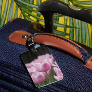 Pink tulip luggage tag