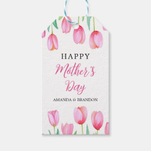 Pink Tulip Mother’s Day Design with Kids Names Gift Tags
