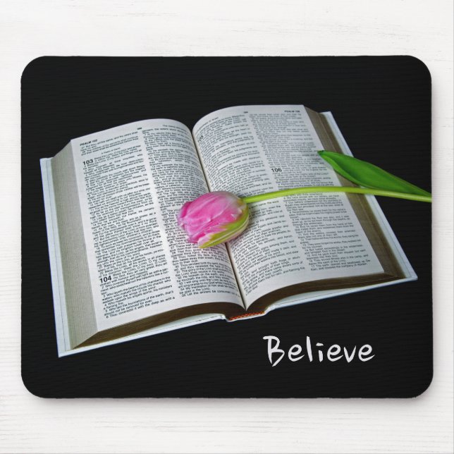 Pink Tulip On Open Bible Mouse Pad (Front)