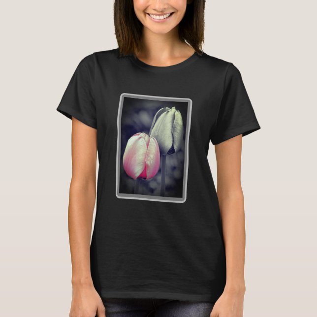 Pink Tulip Pair Black And White Partial Colour   T-Shirt (Front)
