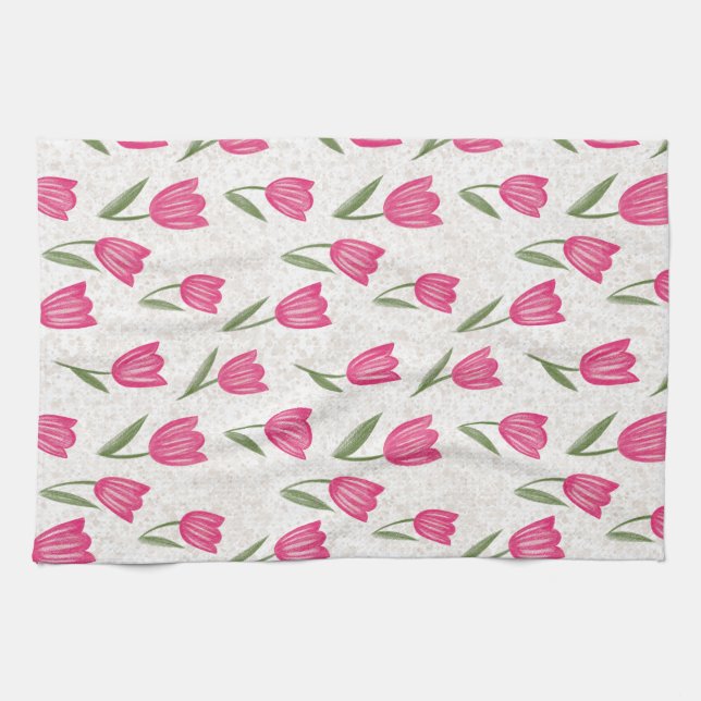 Pink tulip pattern tea towel (Horizontal)