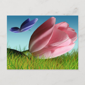 Pink Tulip Purple Butterfly Spring Post Card