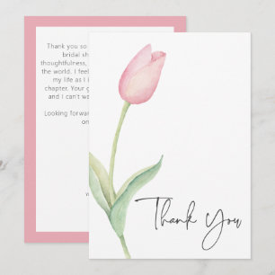 Pink Tulip Solo Bridal Shower Thank You Card