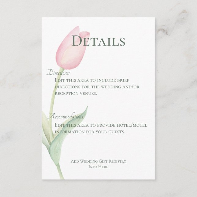 Pink Tulip Solo Wedding Details Enclosure Card (Front)