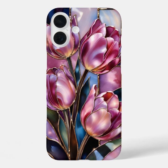 Pink Tulip Stained Glass Style Phone Case (Back)