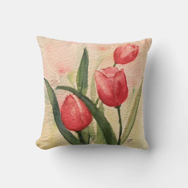 Pink Tulip Throw Pillow 16" x 16" (Front)