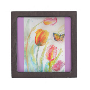 Pink Tulip Tulips Butterfly Watercolor Gift Box