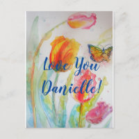 Pink Tulip Tulips Floral Watercolor PostCard
