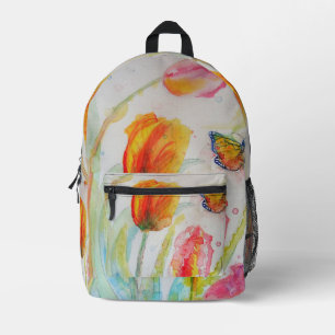 Pink Tulip Tulips Watercolor Girls Backpack